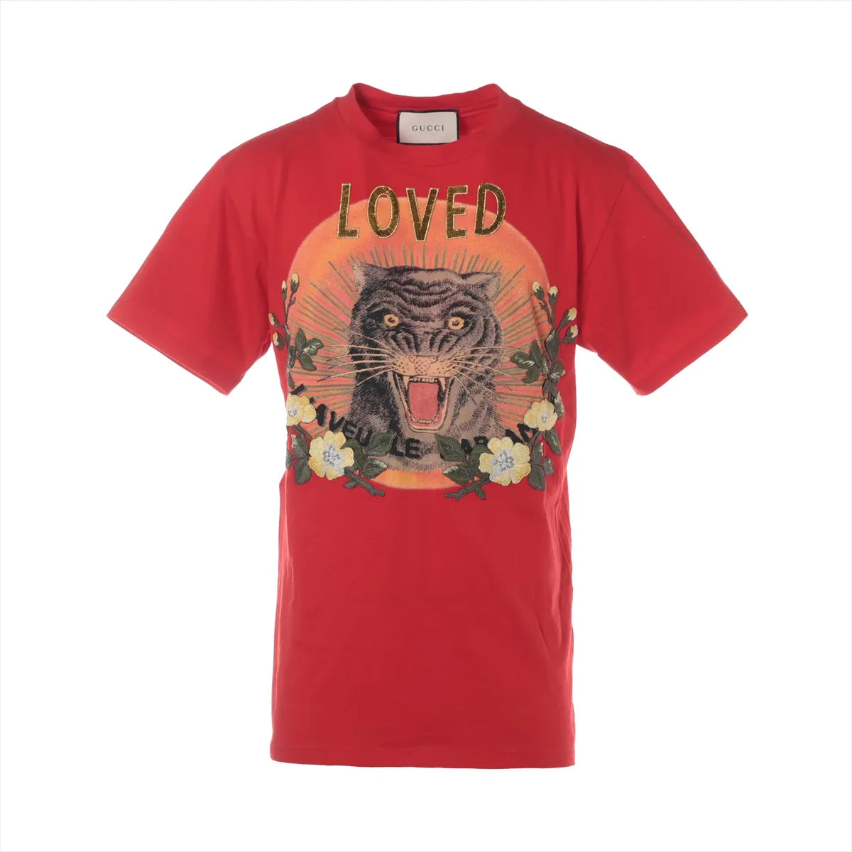 Gucci Sequins Tiger Cotton T-shirt Red