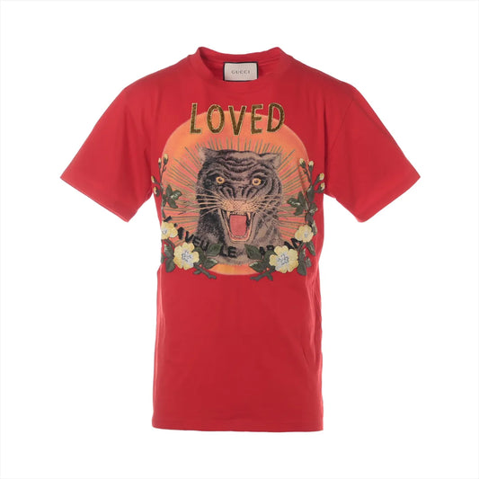 Gucci Sequins Tiger Cotton T-shirt Red