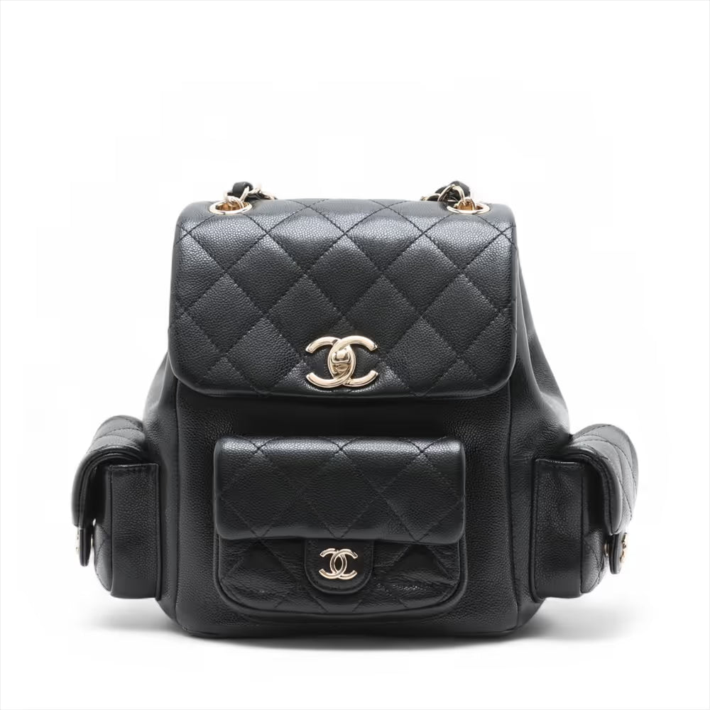 Chanel CC Logo Matelasse Caviar Skin Chain Backpack Black