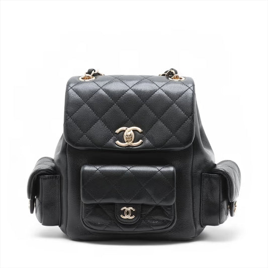 Chanel CC Logo Matelasse Caviar Skin Chain Backpack Black