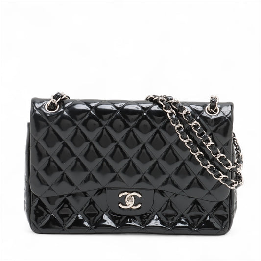 Chanel CC Logo Dekamatrasse 30 Large Patent Leather Double Flap Double Chain Bag Black * PREORDER *