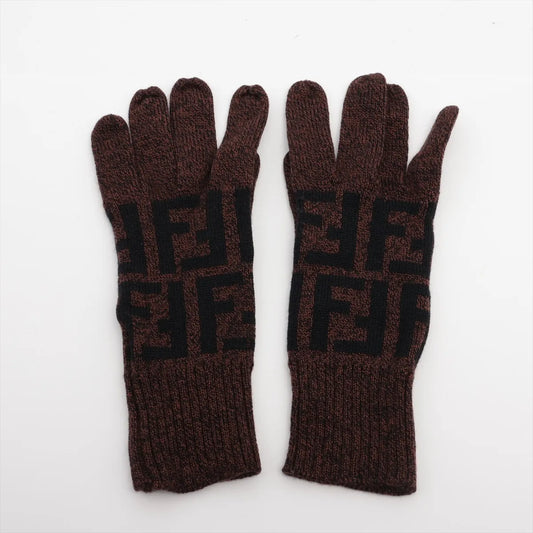 Fendi Zucca Knit Gloves Brown