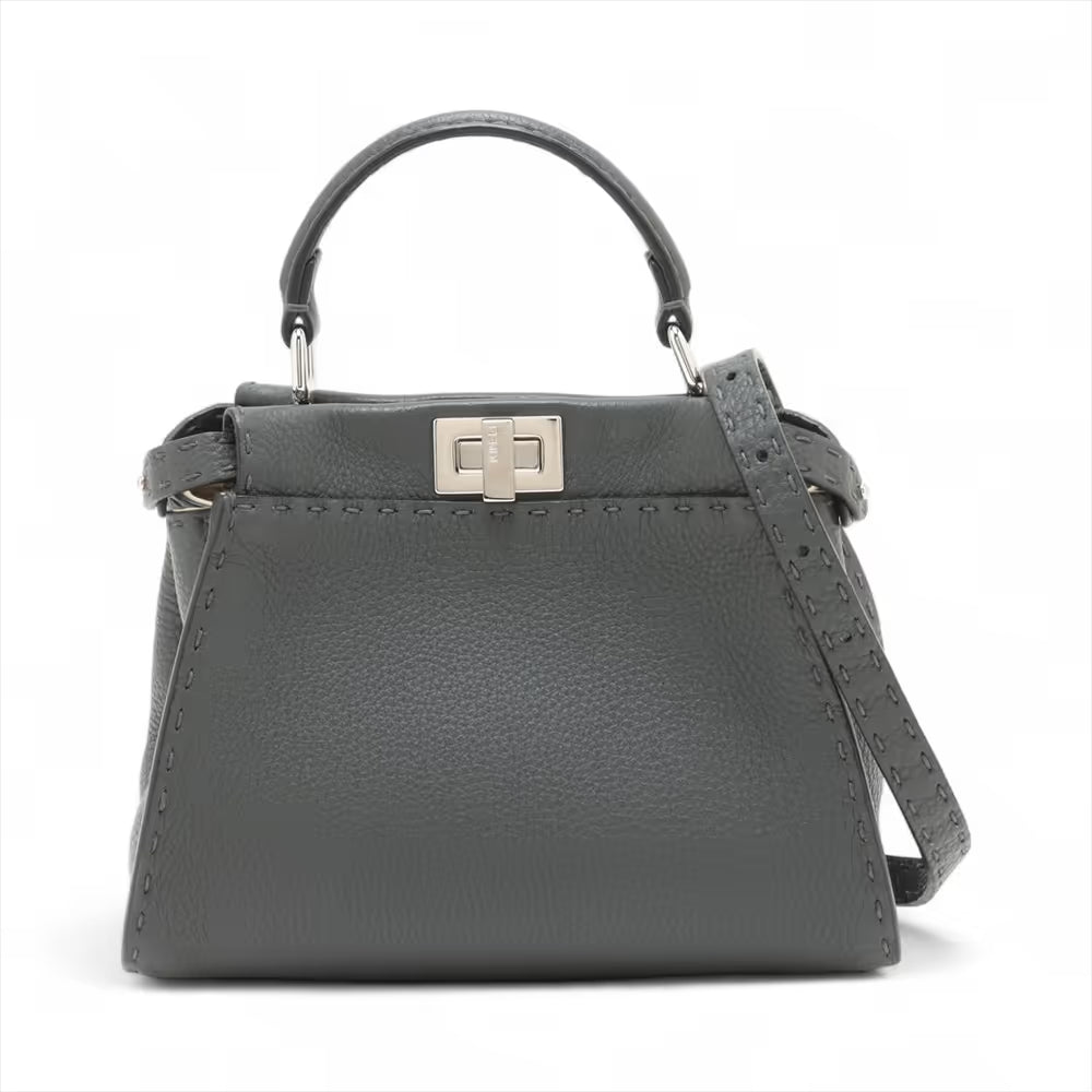 Fendi Selleria Mini Peek-a-boo Leather Two-Way Handbag Gray