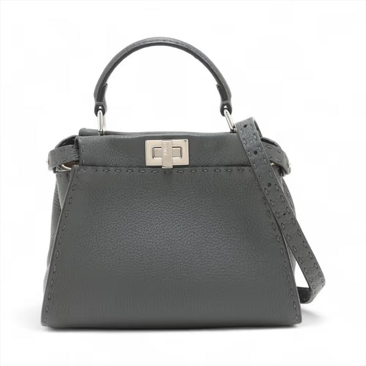 Fendi Selleria Mini Peek-a-boo Leather Two-Way Handbag Gray