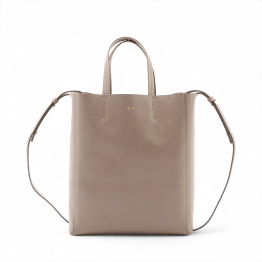 Celine Vertical Cabas Leather Two-Way Handbag Beige