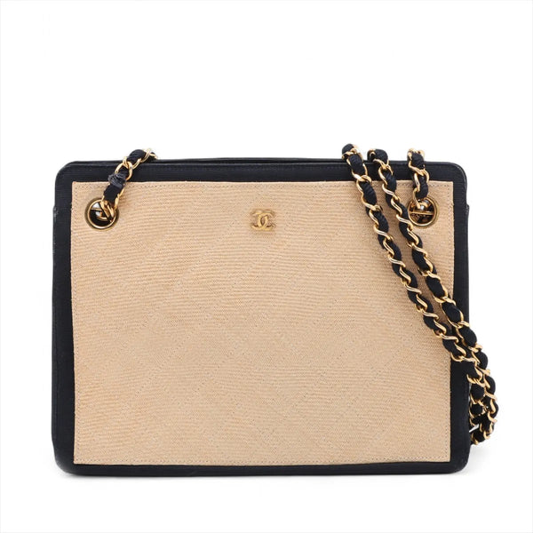 Chanel CC Logo Matelasse Straws x Nylon Chain Tote Bag Beige