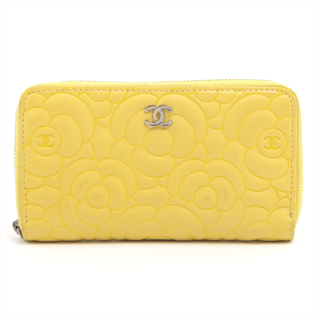 Chanel Camellia Lambskin Zip Around Long Wallet Yellow