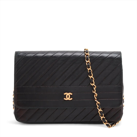Chanel CC Logo Lambskin Chain Shoulder Bag Black