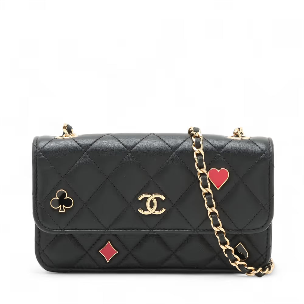 Chanel CC Logo Playings Cards Matelasse Lambskin Single Flap Single Chain Bag Black