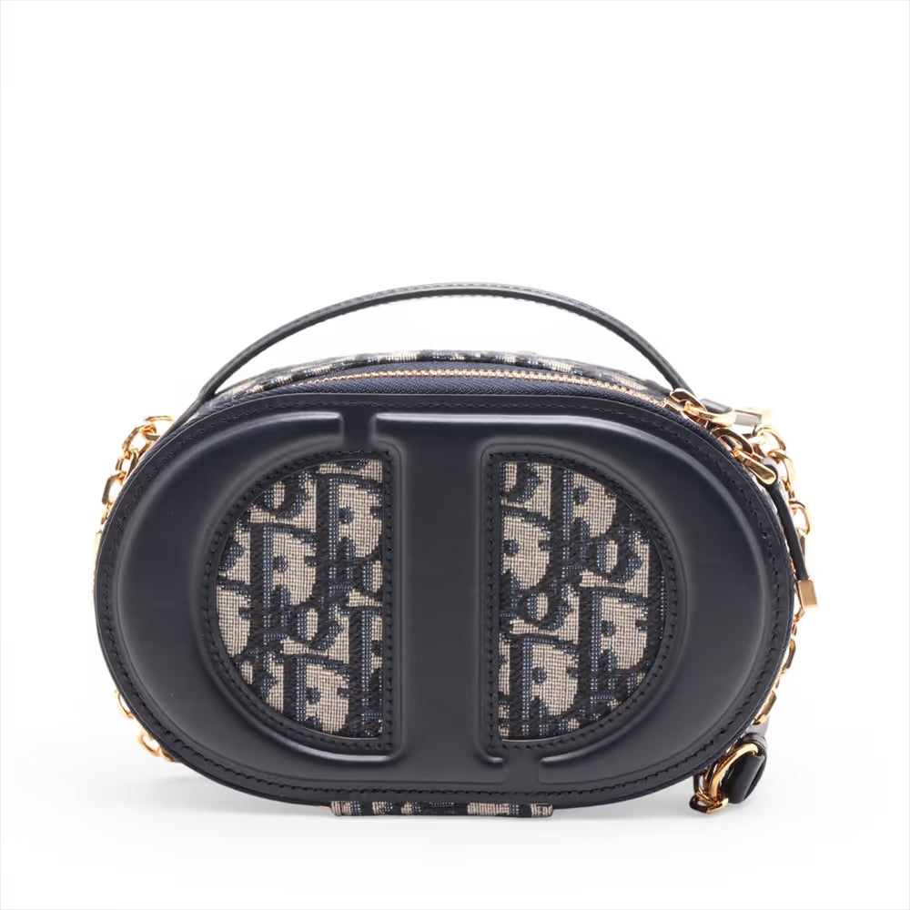 Christian Dior CD Logo Leather Two-Way Shoulder Bag Navy Blue