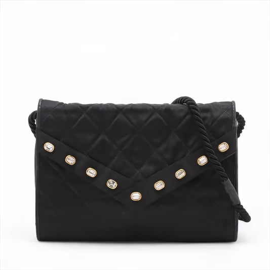 Chanel Matelasse Nylon Rhinestone Shoulder Bag Black