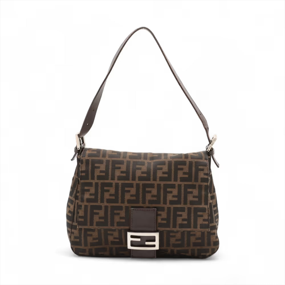 Fendi Zucca Mamma Baguette Canvas Leather Shoulder Bag Brown