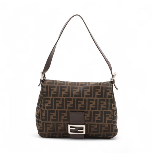Fendi Zucca Mamma Baguette Canvas Leather Shoulder Bag Brown