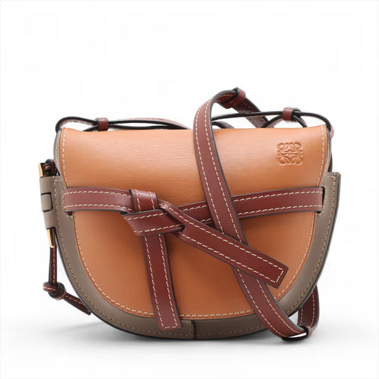 Loewe Gate Small Leather Shoulder Bag Brown x Gray