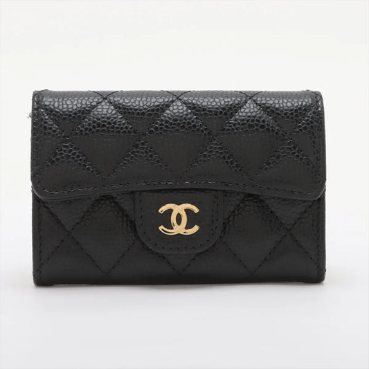 Chanel CC Logo Matelasse Caviar Skin Card Case Black