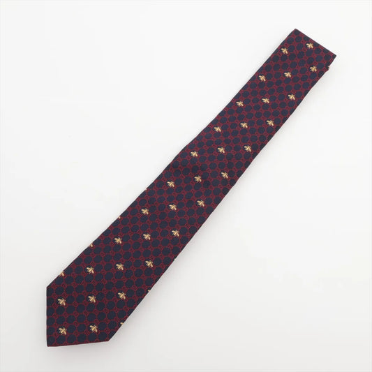 Gucci GG Bee Jacquard Silk Necktie Navy Blue