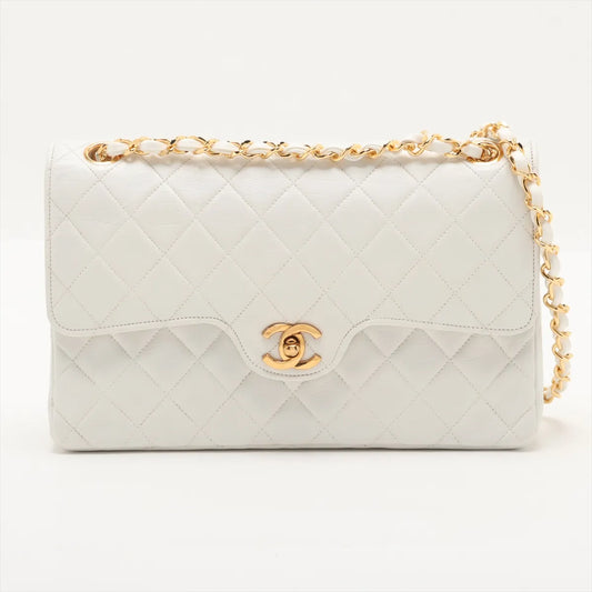 Chanel CC Logo Matelasse Lambskin Double Flap Double Chain Bag White