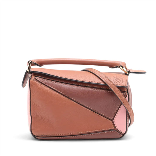 Loewe Mini Puzzle Two-Way Shoulder Bag Brown x Pink