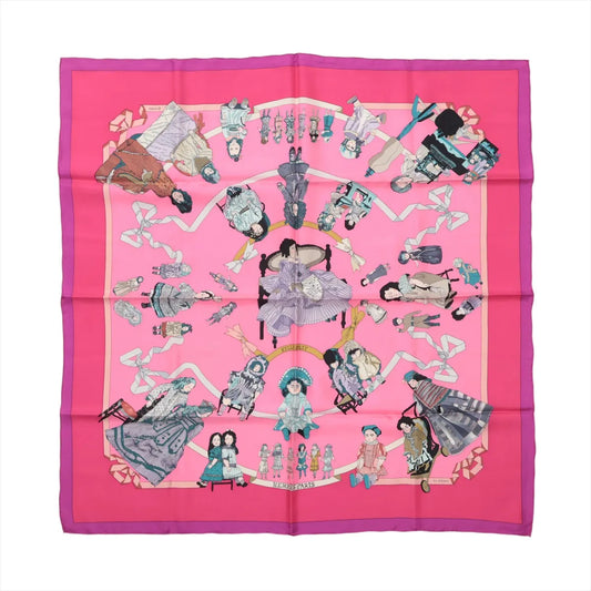 Hermes Carre 90 Hello Dolly Puppets Silk Scarf Pink