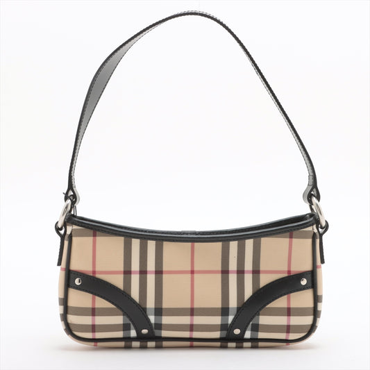 Burberry Nova Check Leather Baguette Bag Beige×Black