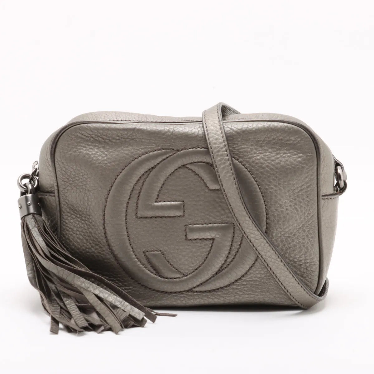 Gucci Metallic Soho Leather Camera Bag Silver