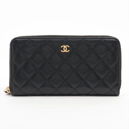 Chanel CC Logo Matelasse Caviar Skin Zippy Wallet Black