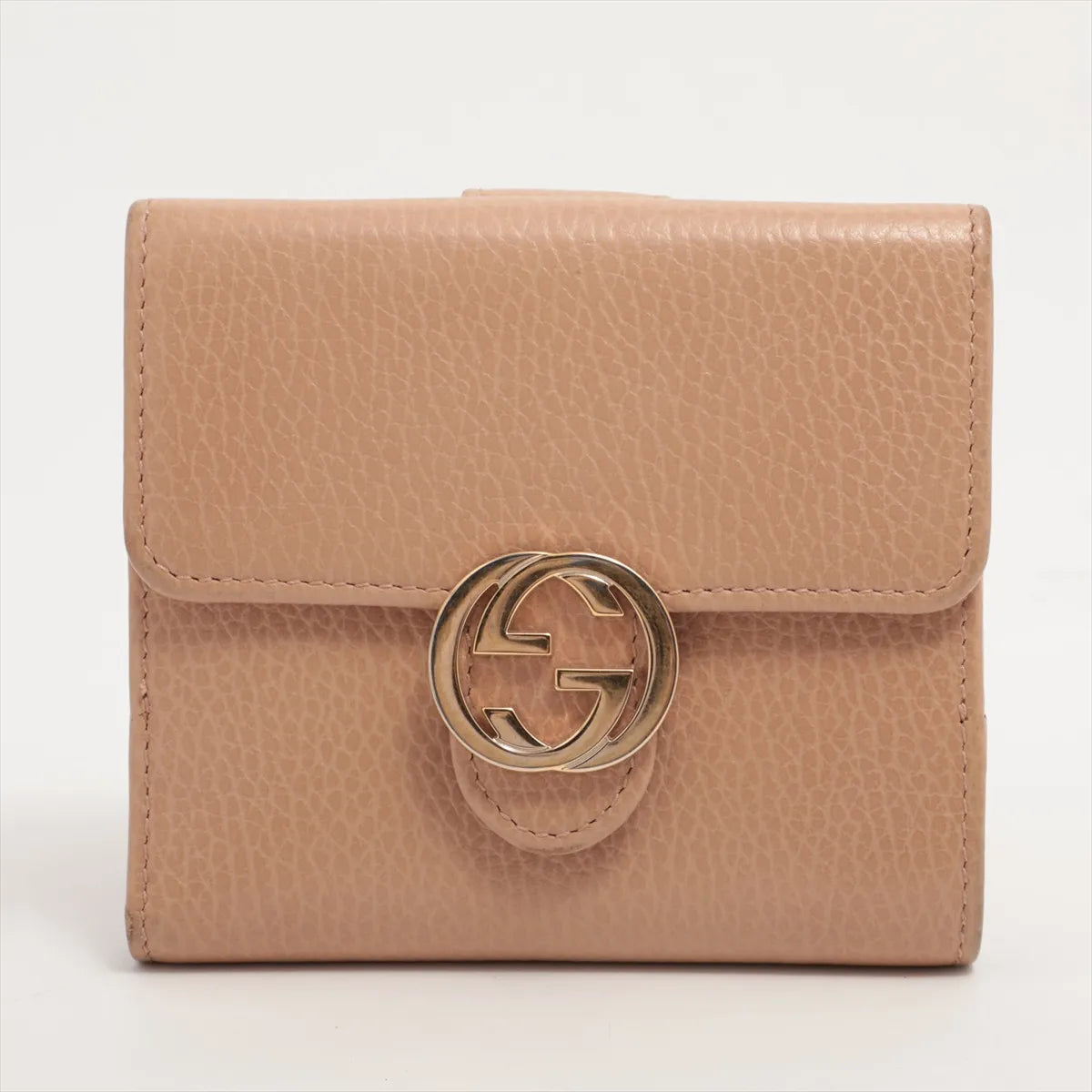 Gucci Interlocking G Leather Compact Wallet Beige