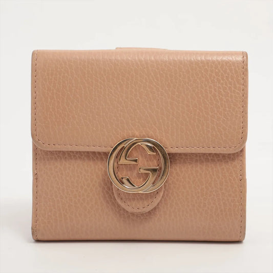 Gucci Interlocking G Leather Compact Wallet Beige