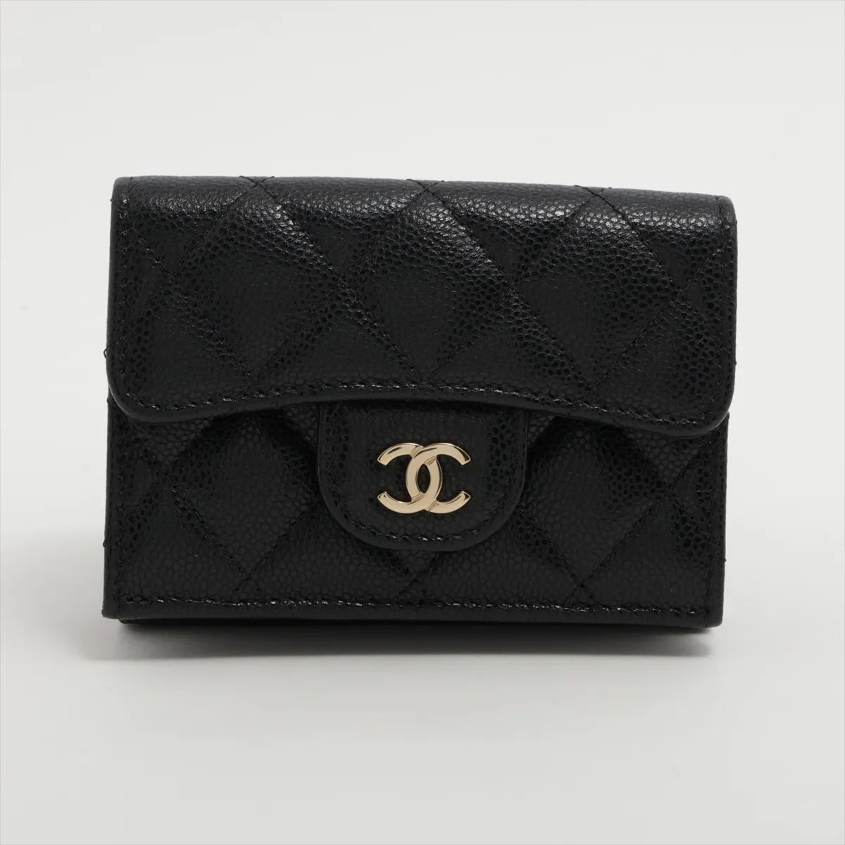 Chanel CC Logo Matelasse Caviar Skin Compact Wallet Black