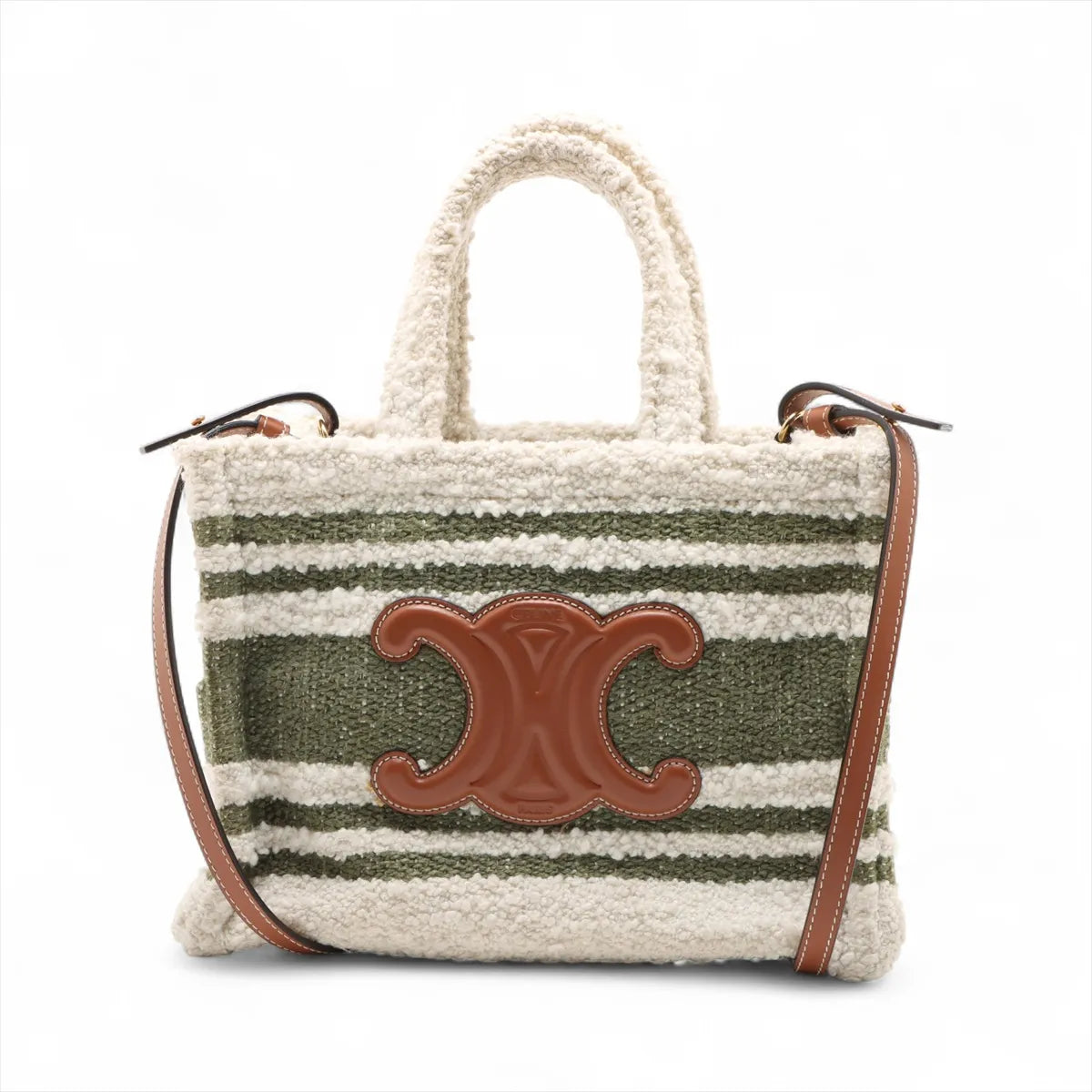 Celine Triomphe Small Cabas Two-Way Handbag White x Green