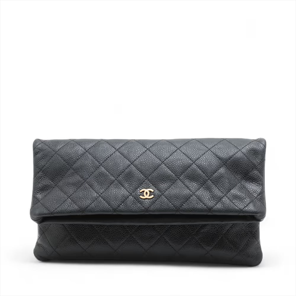 Chanel CC Logo Matelasse Caviar Skin Clutch Bag Black