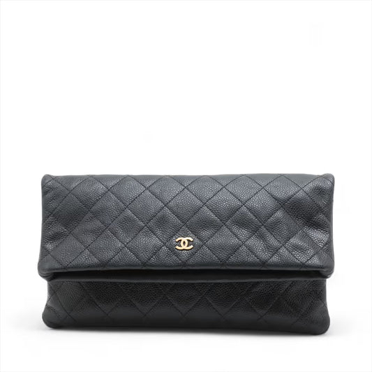 Chanel CC Logo Matelasse Caviar Skin Clutch Bag Black