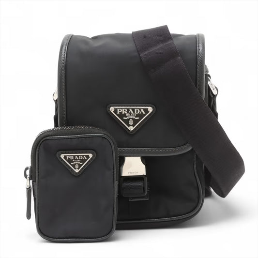 Prada Tessuto Nylon Leather Shoulder Bag Black