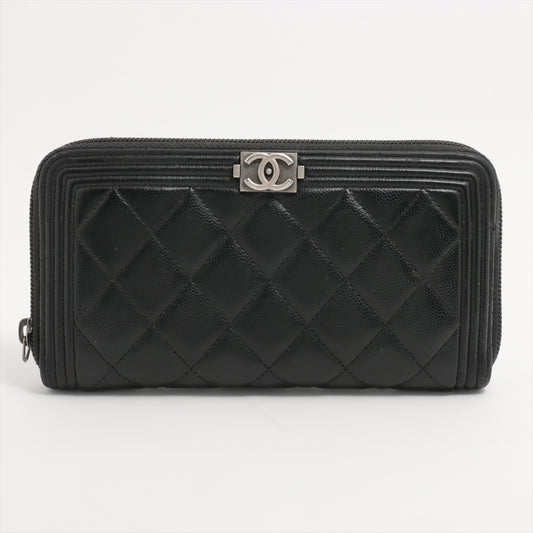 Chanel Boy Chanel Caviar Skin Zippy Wallet Black