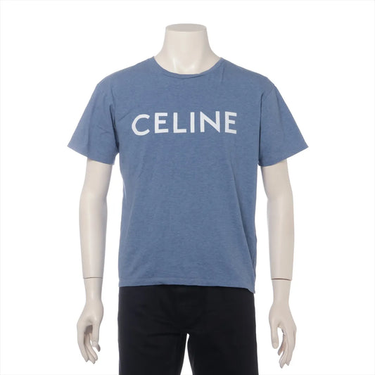 Celine Logo Cotton T-shirt Blue