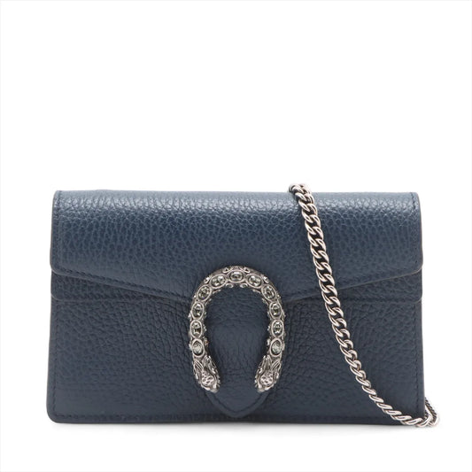 Gucci Dionysus Leather Chain Shoulder Bag Navy Blue