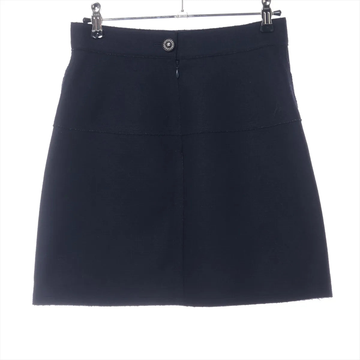 Chanel CC Logo Button Wool Skirt Navy Blue