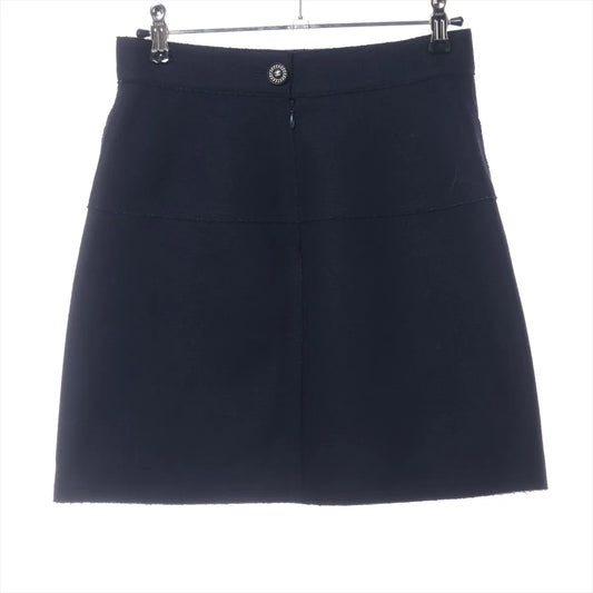 Chanel CC Logo Button Wool Skirt Navy Blue