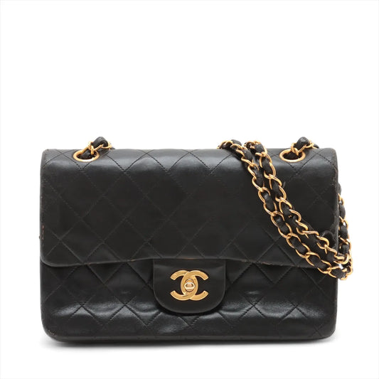 Chanel CC Logo Matelasse 23 Small Lambskin Double Flap Double Chain Bag Black *PREORDER*