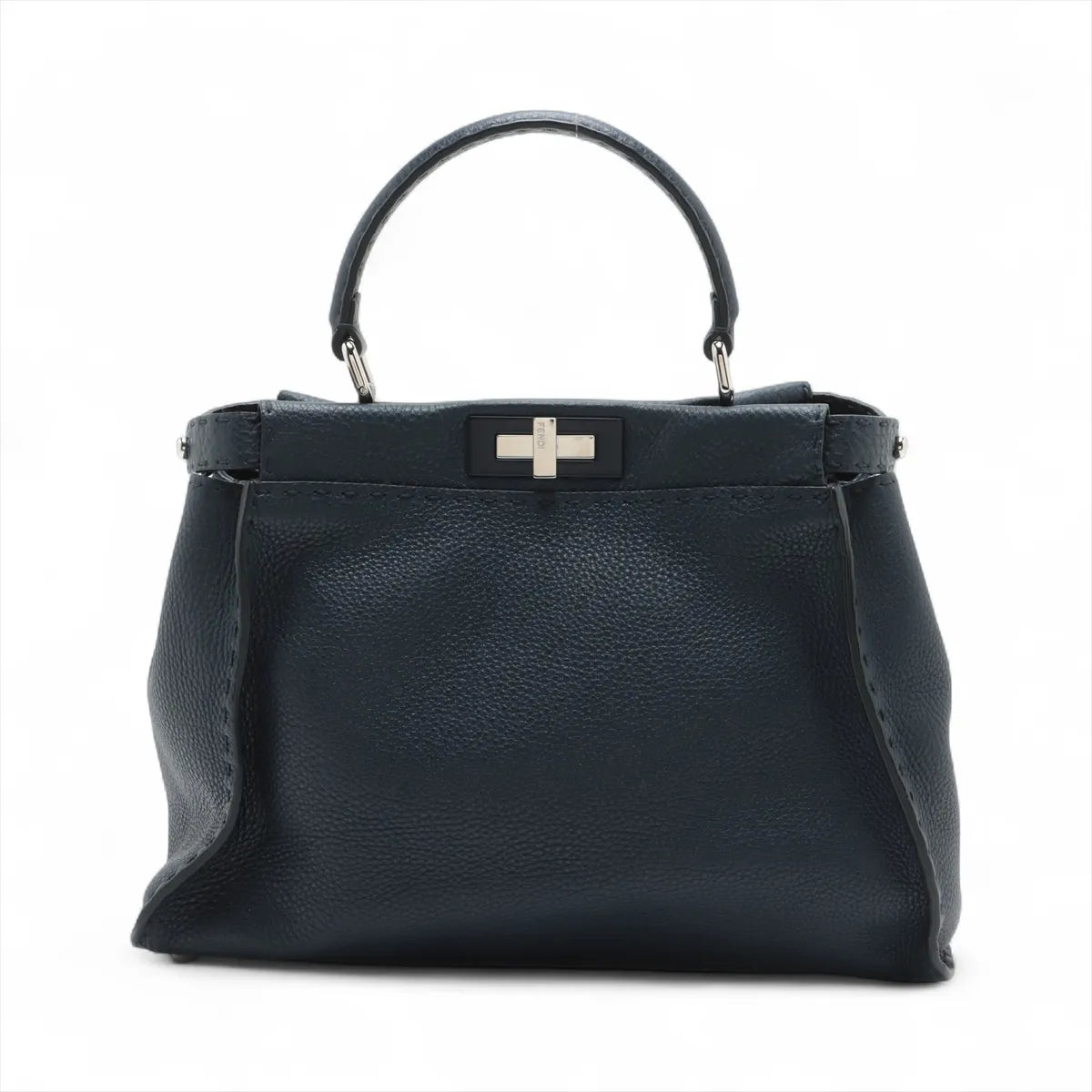 Fendi Peekaboo Regular Selleria Leather Handbag Navy Blue