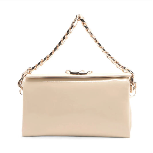 Gucci GG Logo Pochette Patent Leather Chain Shoulder Bag Beige