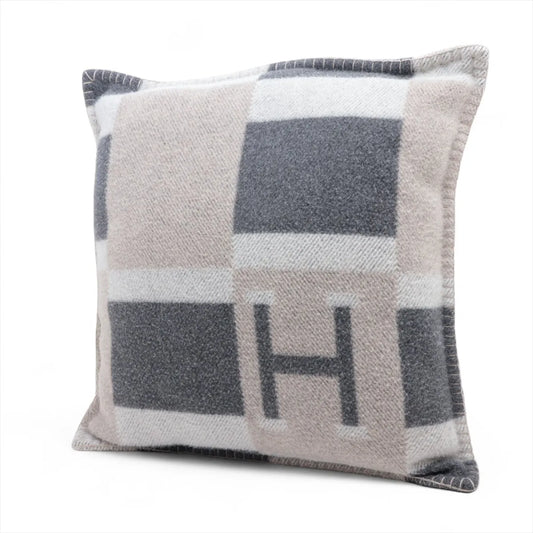 Hermès Avalon Bayadère Wool & Cashmere Cushion Gray x Beige