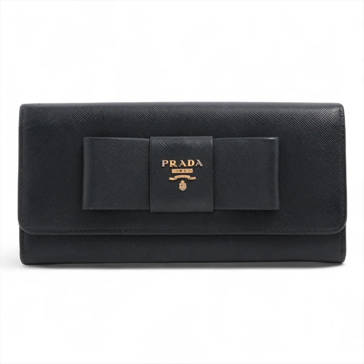 Prada Saffiano Leather Ribbon Long Wallet Black