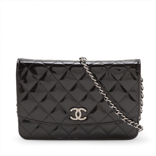 Chanel CC Logo Matelasse Patent Leather Chain Wallet Black * PREORDER *