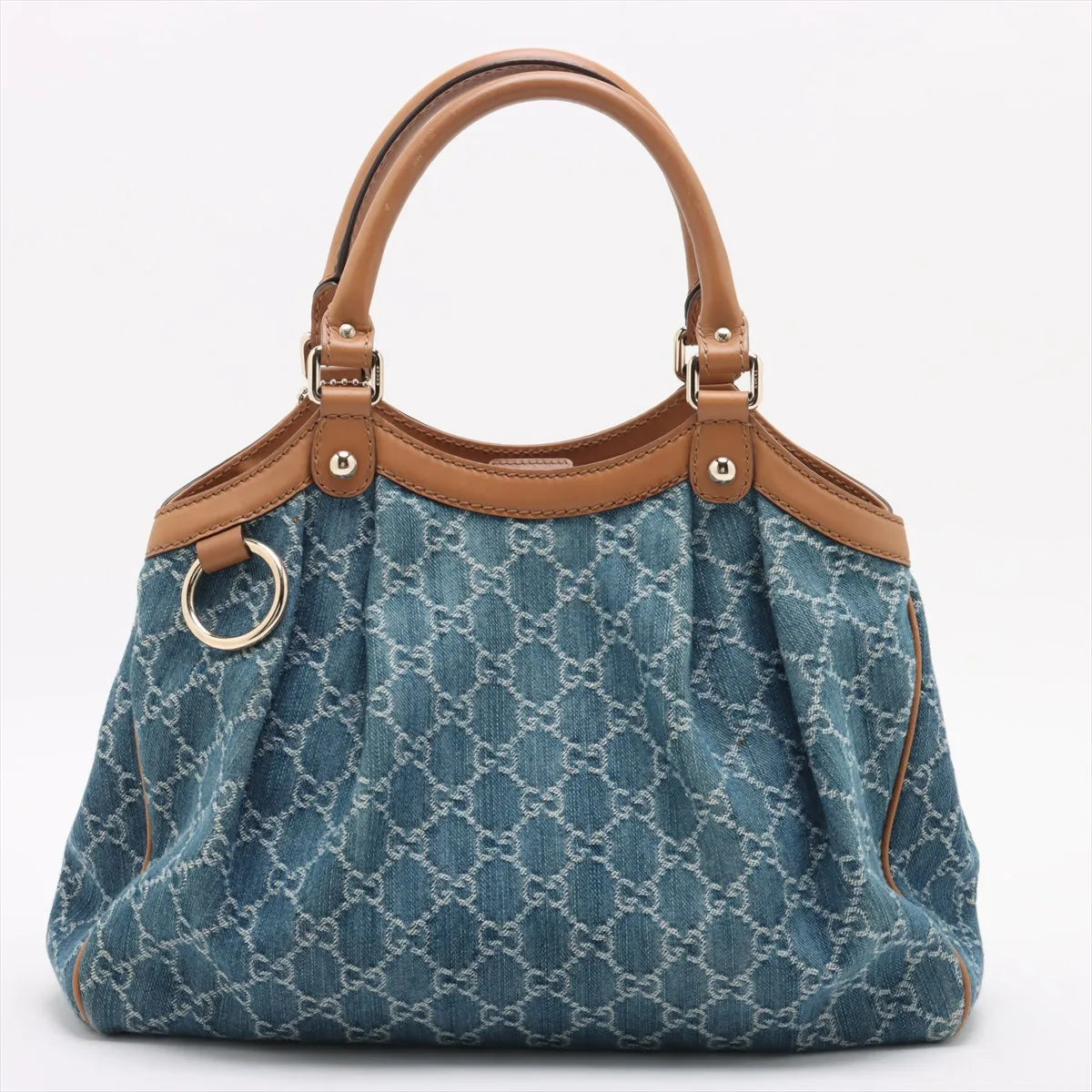 Gucci GG Logo Denim Leather Handbag Blue