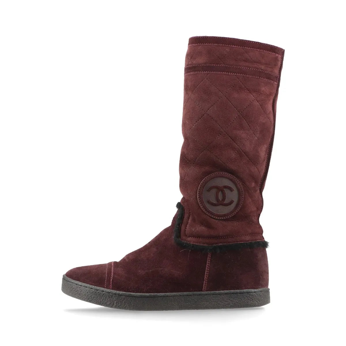 Chanel CC Logo Mouton Long Boots Bordeaux