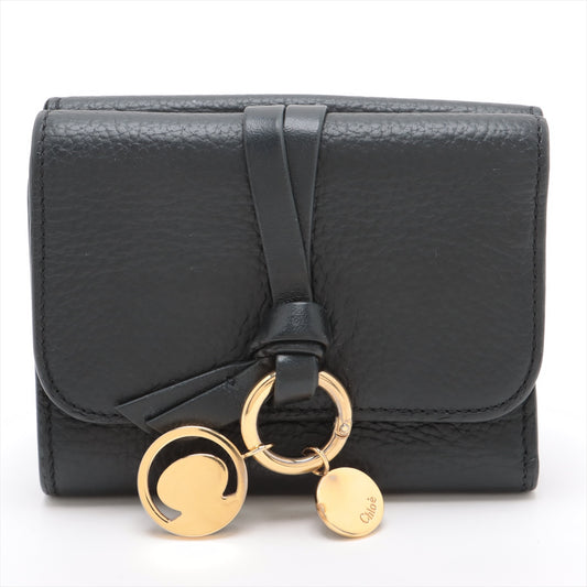 Chloe Alphabets Leather Compact Wallet Black