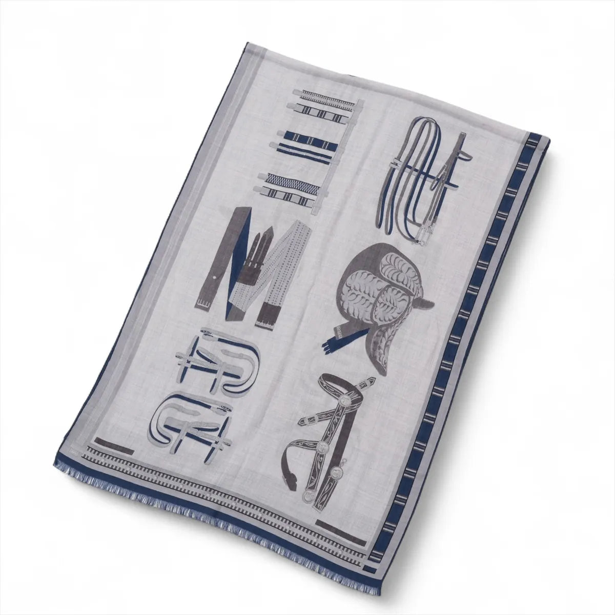 Hermès  Lettres Equestres Cashmere & Silk Scarf Navy x Gray
