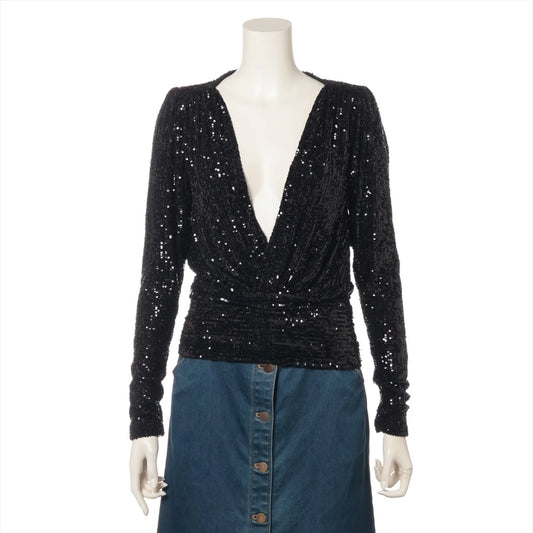Saint Laurent Paris Deep V-Neck Sequins Top Black