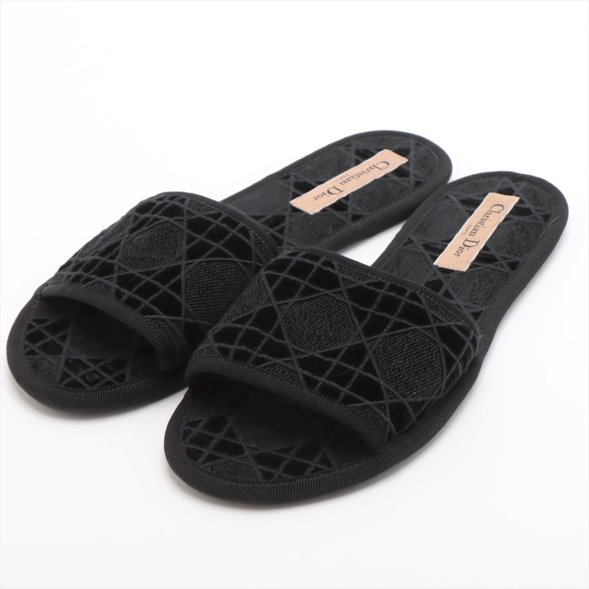 Christian Dior Cannage Velour Slide Sandal Black